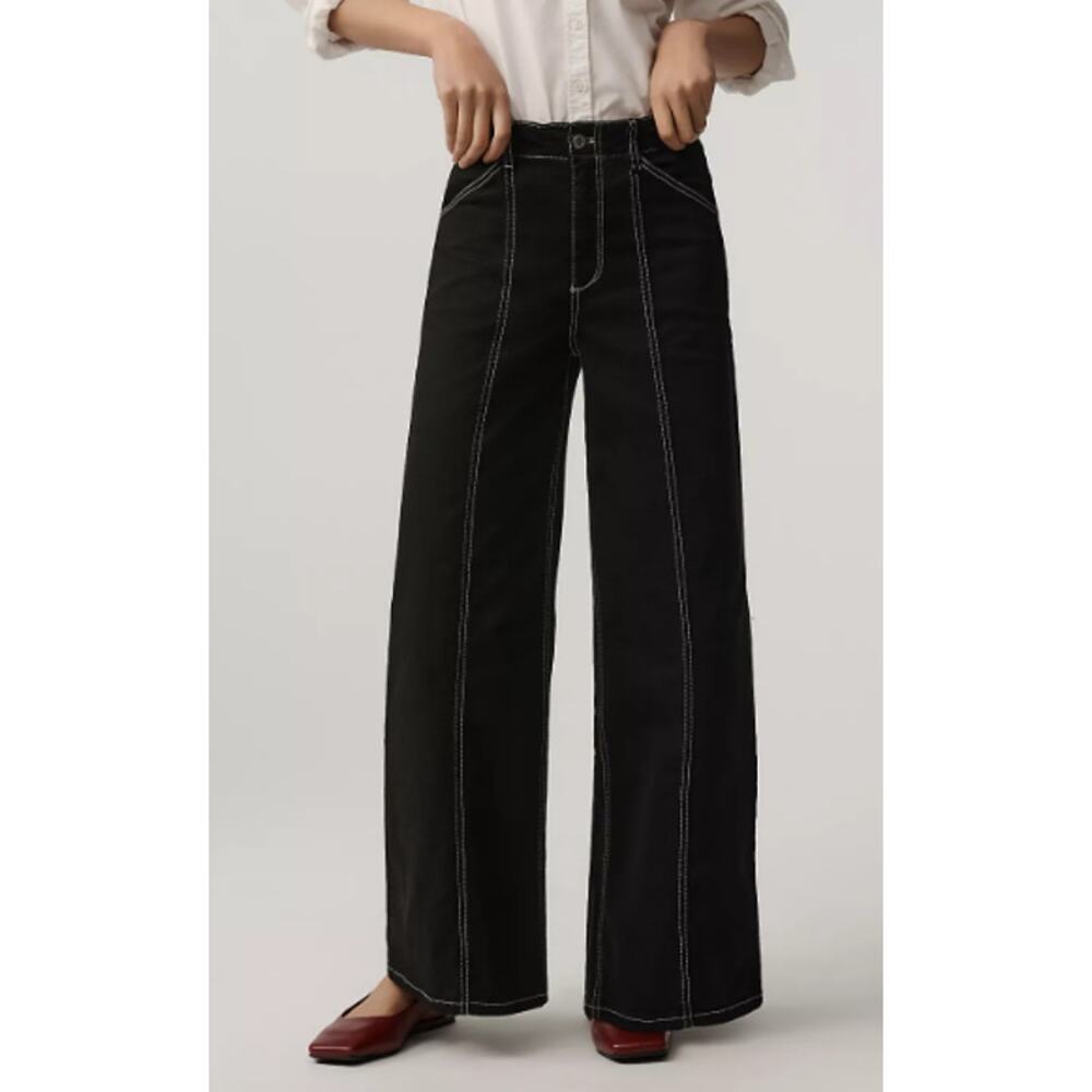 Anthropologie Maeve The Delaney Clean Seamed High Rise Wide Leg Jeans Black 10
